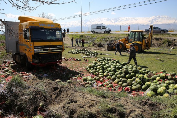 Devrilen Tırdaki Tonlarca Karpuz Tarlaya Saçıldı