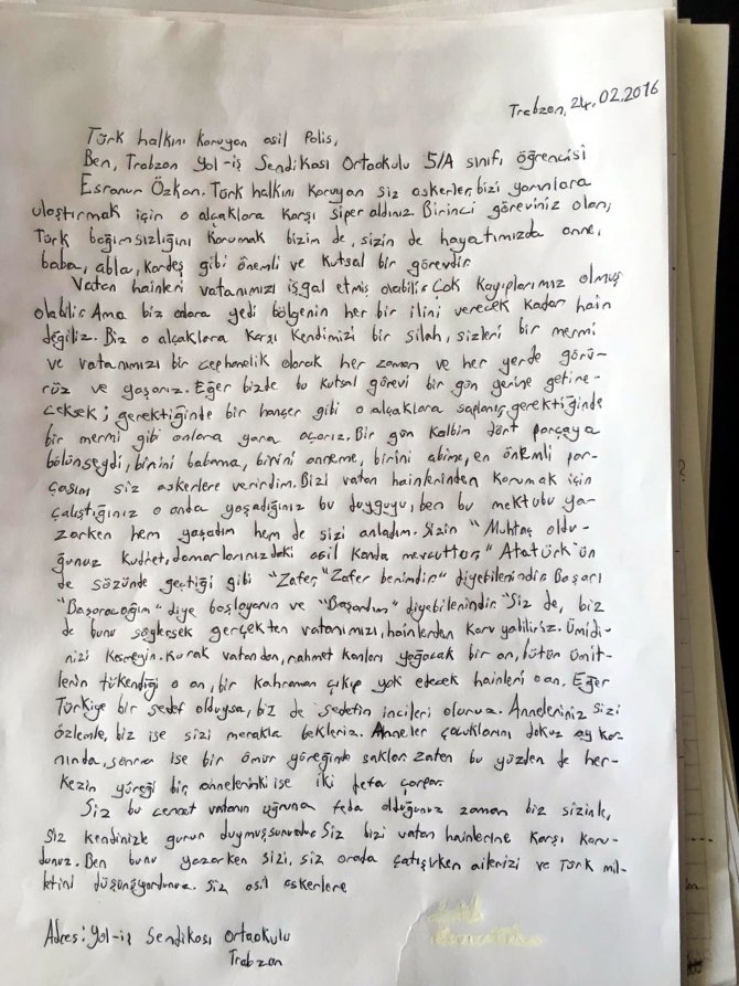 Beklesin Minik kalemlerden terörle mücadeleye tam destek