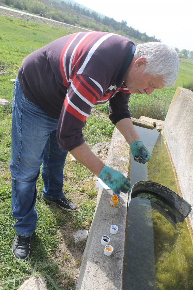 Sanatçı Şimşek yalakta ebru çalışması yaptı
