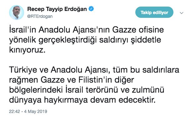 Erdoğan, İsrail'in AA'nın Gazze ofisine yönelik saldırısını kınadı
