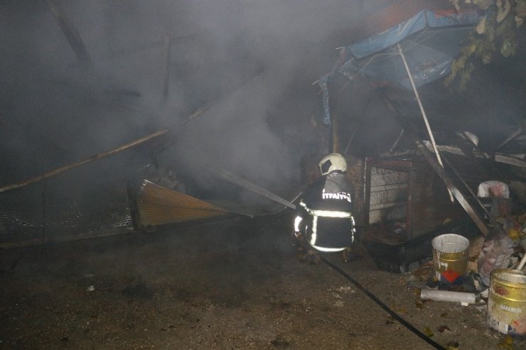 Oto kaportacıda yangın: 2 köpek telef oldu