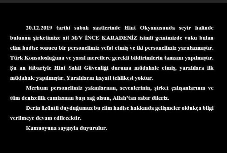 Hint Okyanusu’ndaki Türk gemisinde dehşet