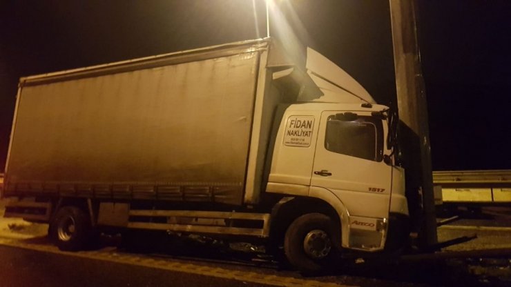 Kamyon elektrik direğine çarptı; 1 yaralı