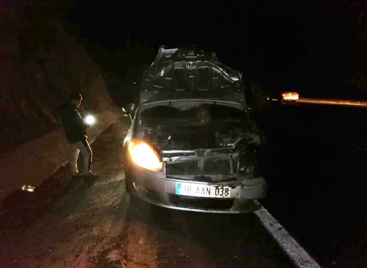 Yola fırlayan domuza çarpan otomobil kullanılamaz hale geldi
