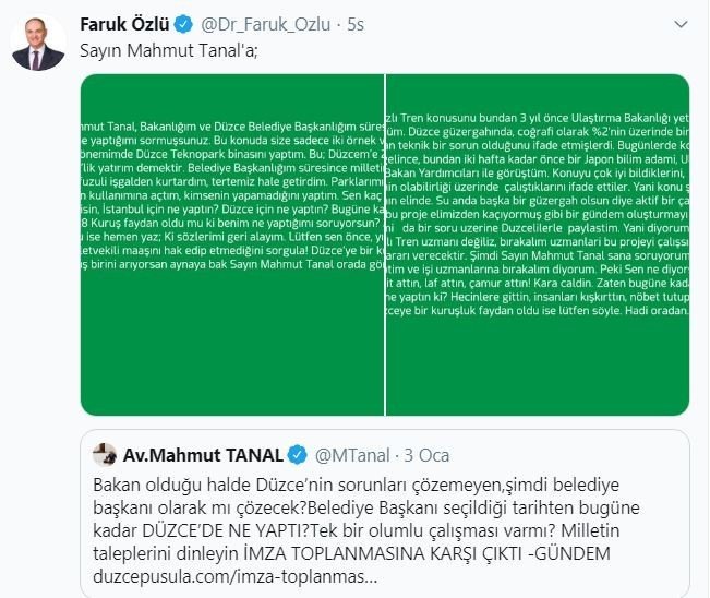 Başkan Özlü’den Tanal’a cevap sosyal medya hesabından geldi