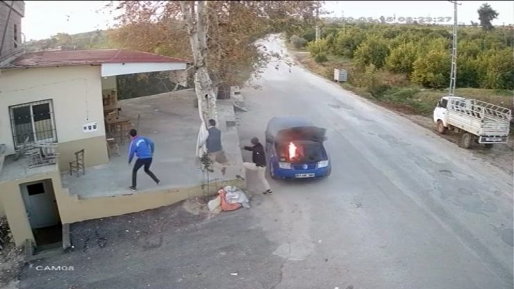 Isınması için çalışır halde bırakılan LPG’li otomobilde yangın