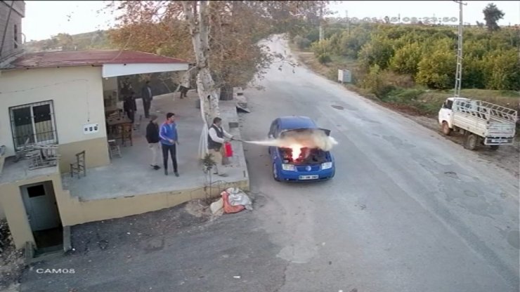 Isınması için çalışır halde bırakılan LPG’li otomobilde yangın