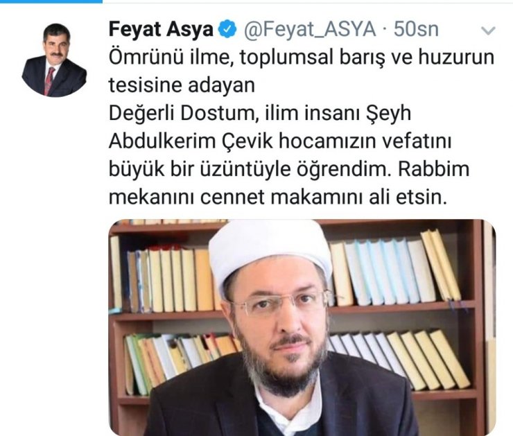 Uğradığı silahlı saldırı sonrası hayatını kaybeden Nakşibendi Şeyhi için sosyal medyada taziye ve kınama mesajları