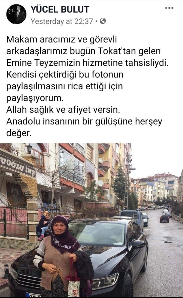 Makam aracını Emine teyzeye tahsis etti