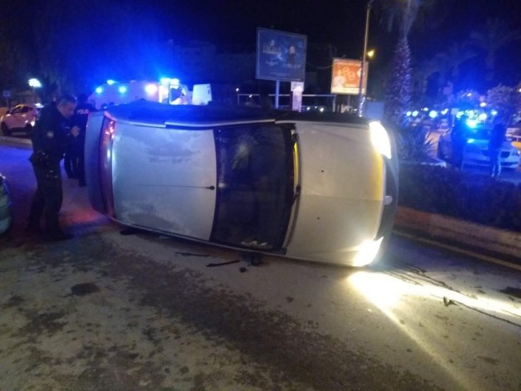 Alkollü sürücü düz yolda takla attı