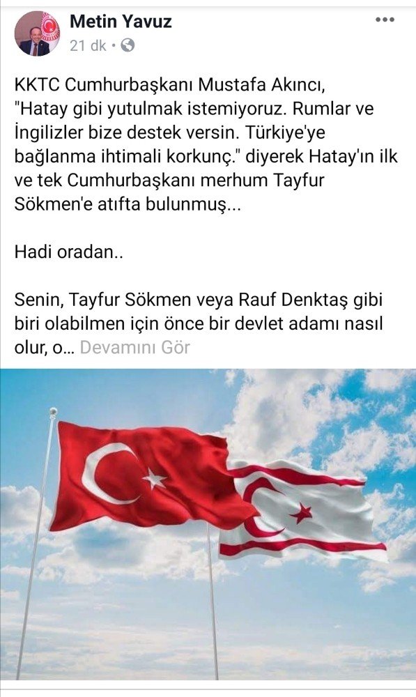 AK Partili Yavuz’dan KKTC Cumhurbaşkanı Akıncı’ya ‘haddini bil’ çıkışı