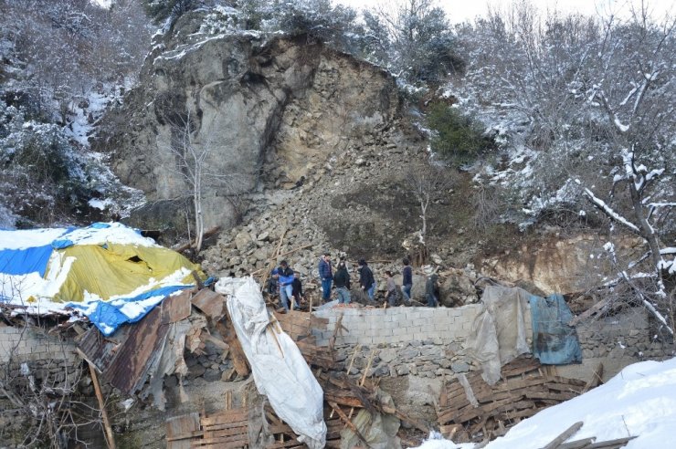 Dağdan kopan kayalar ahırın üzerine düştü, çok sayıda hayvan telef oldu