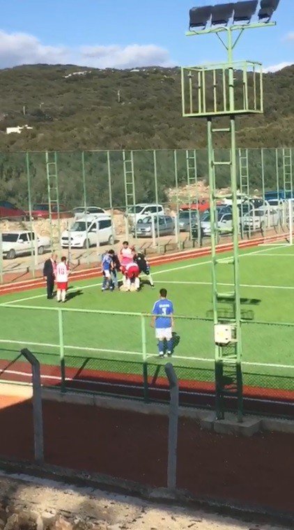 Maç sırasında sahaya giren köpek çıkmak istemeyince devreye futbolcular girdi