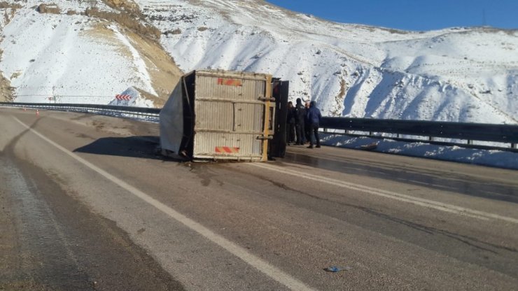 Büyükbaş hayvan yüklü kamyon devrildi: 1 yaralı